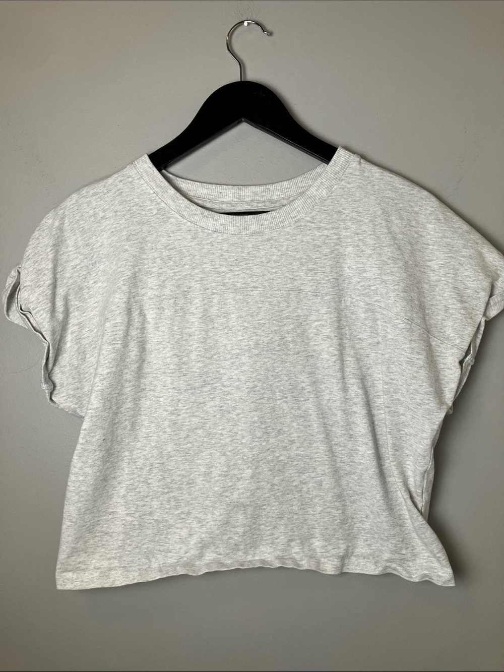 OFFLINE by Aerie Sz Large Heather Grey Cropped Tee Short Sleeve Soft Lounge Top
